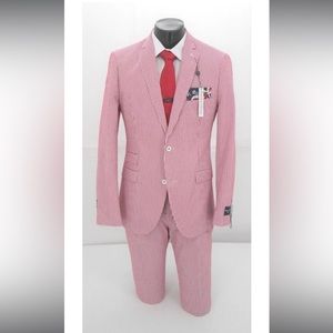 NWT Paisley & Gray Red/White Men's Seersucker Slim Fit Suit